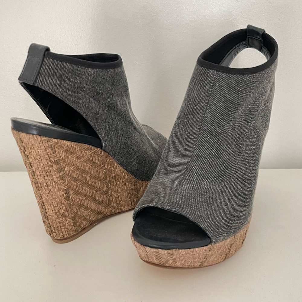 Stuart Weitzman Gray and Tan Wedge Shoes
